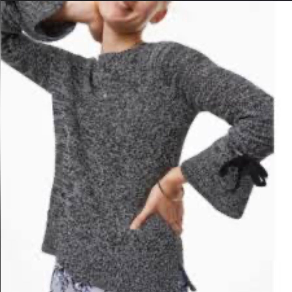 LOFT Tie Cuff Bell Sleeve Black Ties Sweater